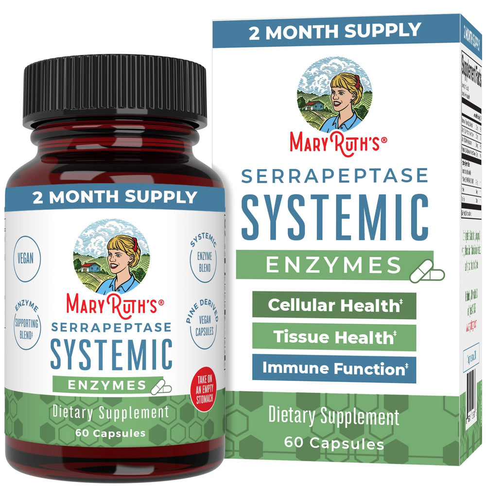 MaryRuth Organics Serrapeptase capsules in bottle for systemic support.