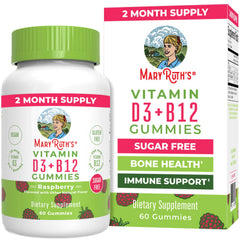 MaryRuth Organics sugar-free D3 + B12 bottle supports daily immune health and bone wellness.