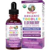 MaryRuth Organics toddler elderberry syrup bottle showing convenient liquid format for ages 1-3