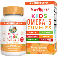 MaryRuth Organics kids omega-3 gummies bottle front, no fish taste.