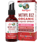 MaryRuth Organics Vitamin B12 spray bottle in berry flavor for convenient energy support.