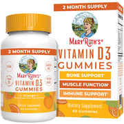 MaryRuth Organics Vitamin D3 Gummies bottle shows vegan non-GMO bone support formula.