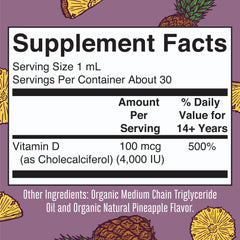 MaryRuth Organics Vitamin D3 liquid drops dropper releasing drops for quick dosing.