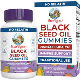 MaryRuth's Black Seed Oil Gummies bottle shows mango-strawberry-peach flavor for daily immune-friendly support.