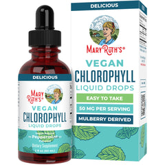 MaryRuth's Chlorophyll Drops bottle shown with mint flavor for easy daily use