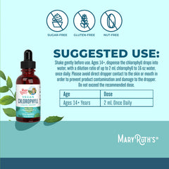 MaryRuth's Chlorophyll Drops bottle beside a glass of water highlighting portability