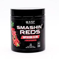 MASF Smashin' Reds bottle front showing organic beet blend for daily energy