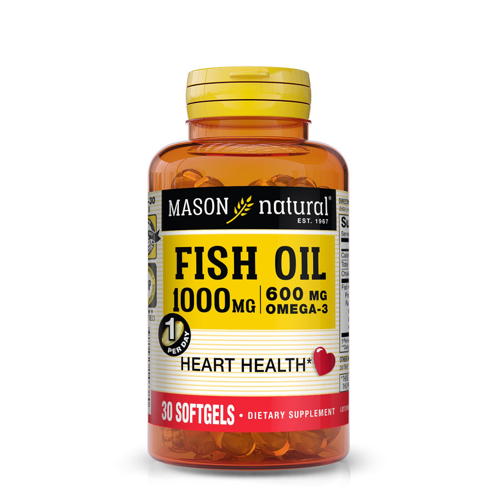 Mason Natural Fish Oil 1000mg bottle front view for convenient daily omega-3