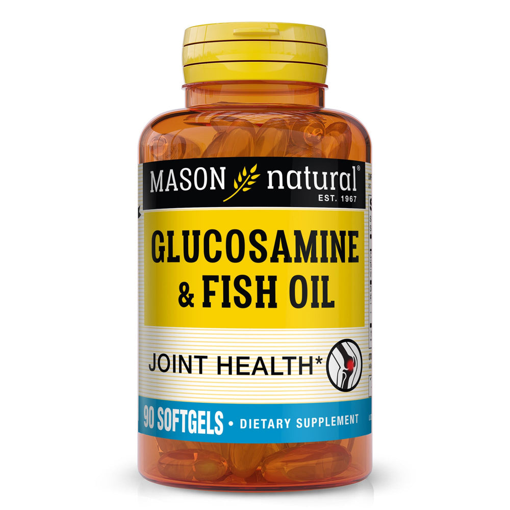 Mason Natural glucosamine fish oil bottle front shows joint support potential