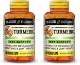 Mason Natural Turmeric 500 mg capsules on a bottle label highlighting joint support.