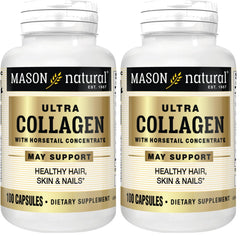 Mason Natural Ultra Collagen bottle on a shelf signals daily beauty routine support.