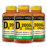 Mason Natural Vitamin D3 2000 IU bottle pour scene for bone health support.