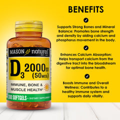 Mason Natural Vitamin D3 capsules close-up highlighting softgels for daily wellness.