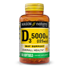 Mason Natural Vitamin D3 softgels bottle for overall wellness support.