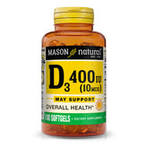 Mason Natural Vitamin D3 softgels in a bottle highlight bone health support.