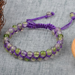 MASSIVE BEADS gradient purple-green jade bracelet woven cord detail for everyday styling