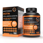 MasterMedi Biotin 20,000mcg bottle cap close-up for hair health.