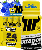 Matador energy shot blue raspberry bottle front for on-the-go energy.