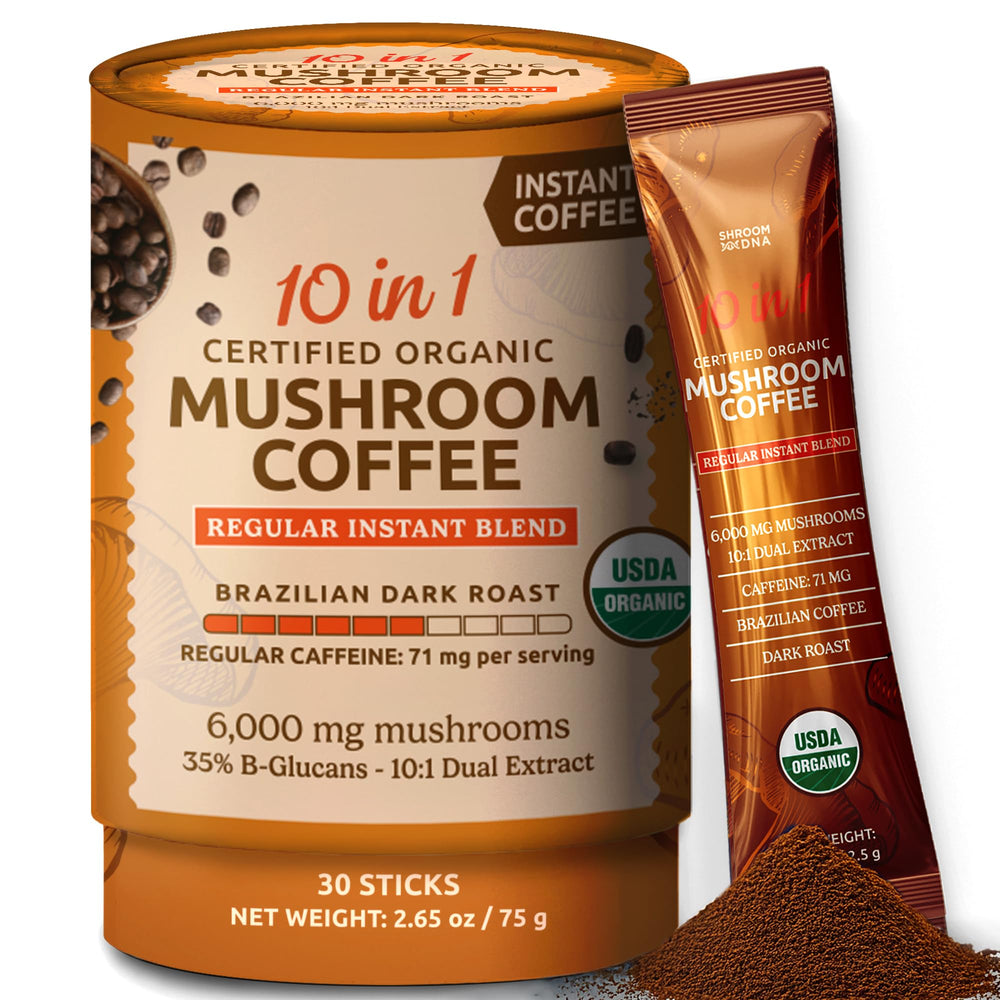 MATCHA DNA 10-in-1 organic mushroom coffee pack for quick daily energy.