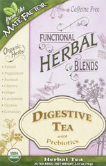 Mate Factor Digestive Tea with prebiotics in a cozy mug, daily gut comfort.