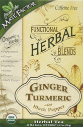 Mate Factor Ginger Turmeric with Black Pepper tea bags for a warm, comforting daily ritual.