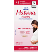 Materna Nestlé Prenatal bottle showing capsules for daily prenatal nutrition.