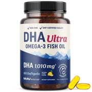 MAV Nutrition DHA Ultra bottle label emphasizing high-strength DHA for brain support.