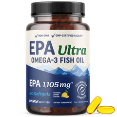 MAV Nutrition EPA Ultra bottle front with lemon-flavored softgels for daily support.