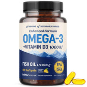 MAV Nutrition Omega-3 D3 lemon bottle front for daily heart and immune support.