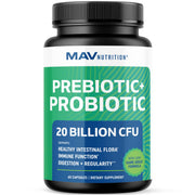 MAV NUTRITION prebiotics and probiotics bottle for balanced gut health.