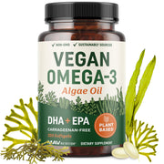 MAV Nutrition Vegan Omega-3 Algae Oil bottle front highlighting sustainability.