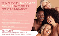 MavoCare 600mg single-dose boric acid suppository ready for fast-dissolving use.