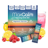Max Calm raspberry-lemonade powder dissolves quickly for a refreshing, on-the-go calm.