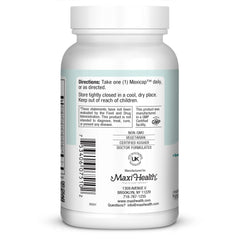 Maxi Health B-50 ingredients label, featuring B1–B12 and co-factors for wellness.