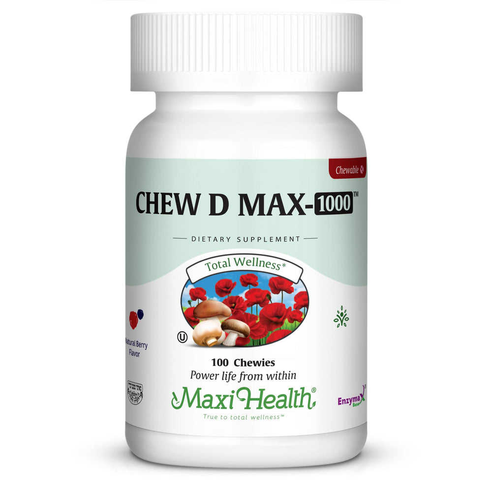 Maxi Health Chew D Max tablets with berry flavor for daily vitamin D support.
