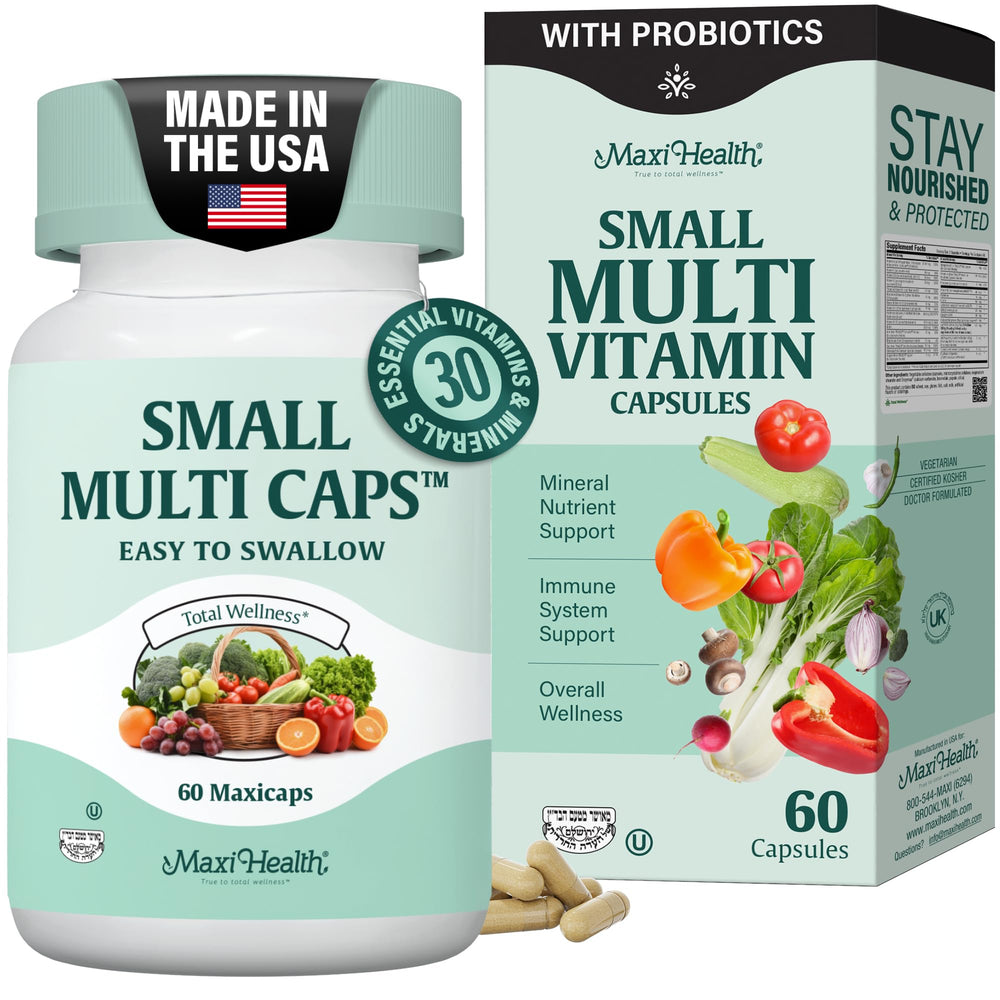 Maxi Health Multivitamin bottle front view with compact daily capsules for wellness.