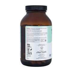Maxi Health Omega-3 softgels pour highlighting easy-to-swallow capsules.