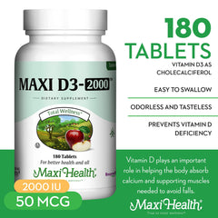 Capsules of Maxi Health Vitamin D3 2000IU for easy daily intake