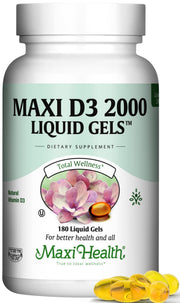 Maxi Health Vitamin D3 2000IU tablets bottle viewed for daily immune and bone support