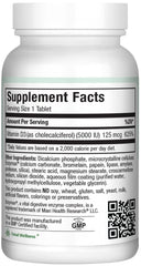 Maxi Health Vitamin D3 tablets close-up highlighting 125 mcg per serving for immune health.