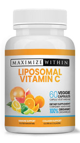 Maximize Within Liposomal Vitamin C Capsules bottle close-up highlighting enhanced absorption potential.