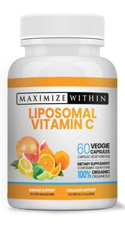 Maximize Within Liposomal Vitamin C Capsules bottle close-up highlighting enhanced absorption potential.