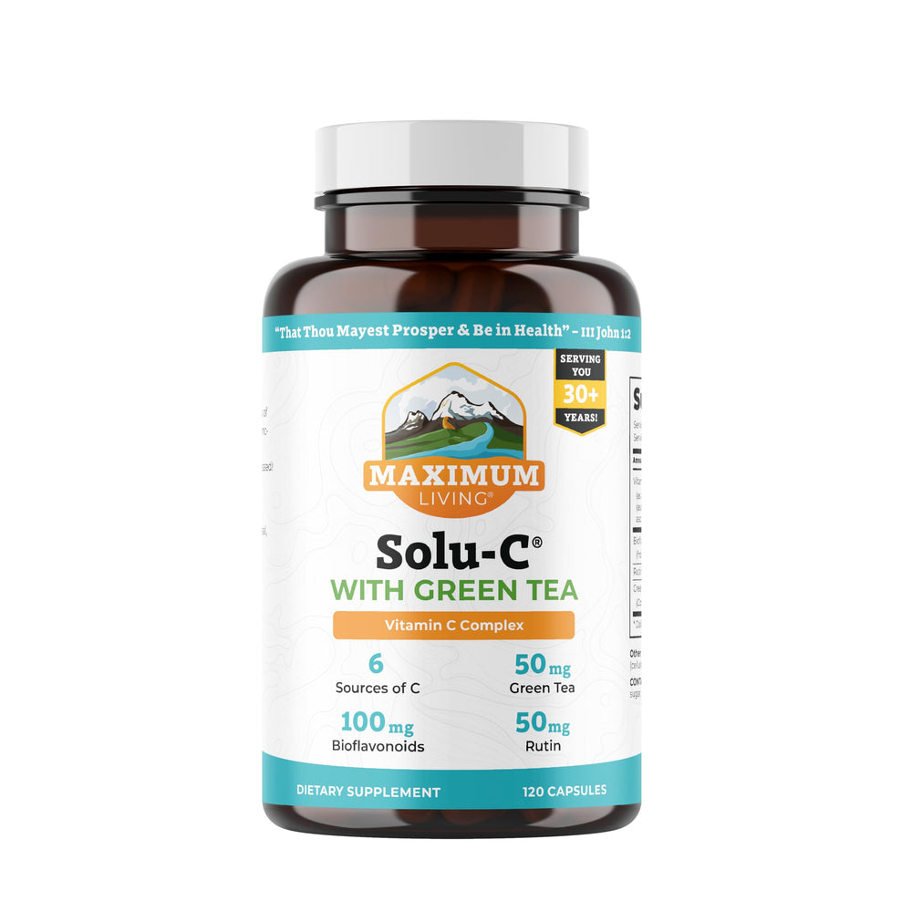 Maximum Living Solu-C green tea bottle — supports immune health with vitamin C and bioflavonoids.