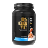 Maxler 100% Golden Whey salted caramel tub showing high protein per serving and flavor appeal