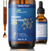 MaxuraFit Maca Root Ashwagandha Drops bottle offers portable daily energy support.