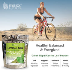 Maxx Herb Nopal powder scoop shows easy measurement for smoothies and drinks