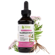 Maxx Herb Valerian bottle pour shows convenient liquid relaxation.