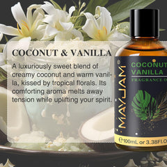 MAYJAM coconut vanilla diffuser in-use with a calming home aroma.