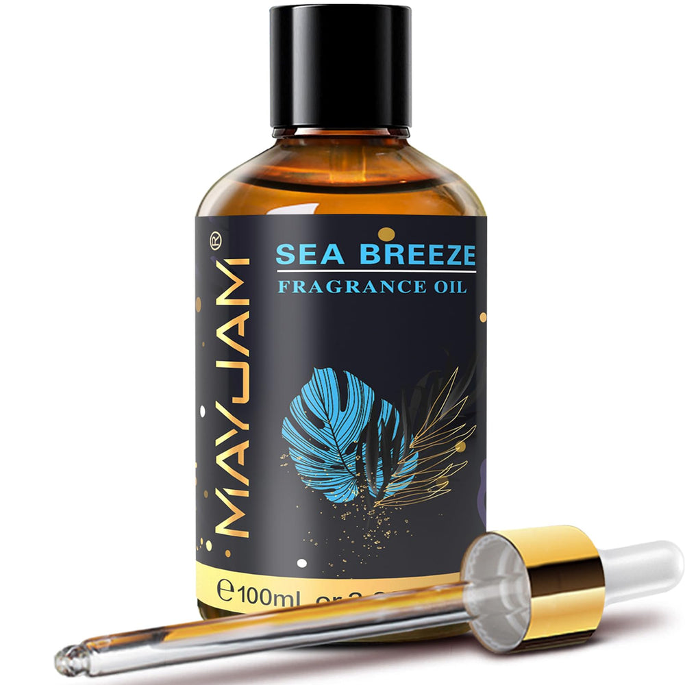 MAYJAM Sea Breeze fragrance oil in amber bottle for long-lasting diffusing.