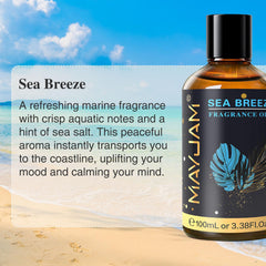 MAYJAM Sea Breeze fragrance oil in a diffuser emitting a fresh scent.
